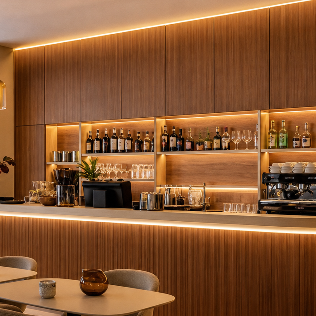 Parete bar con rivestimento lavabile Noce LED 4