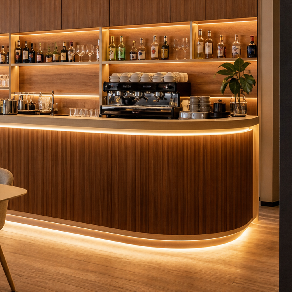 Parete bar con rivestimento lavabile Noce LED 5
