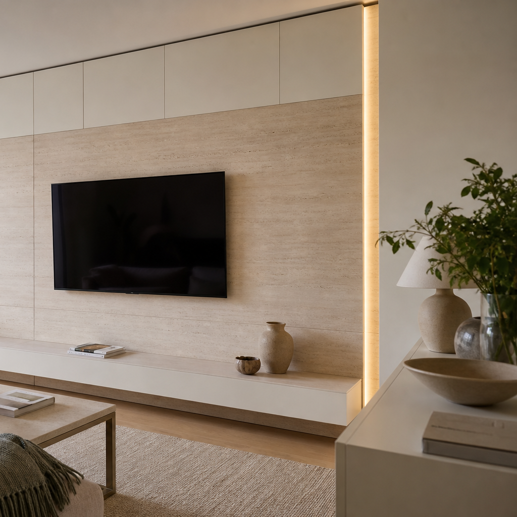 Parete soggiorno con LED laterale Travertino Chiaro 3