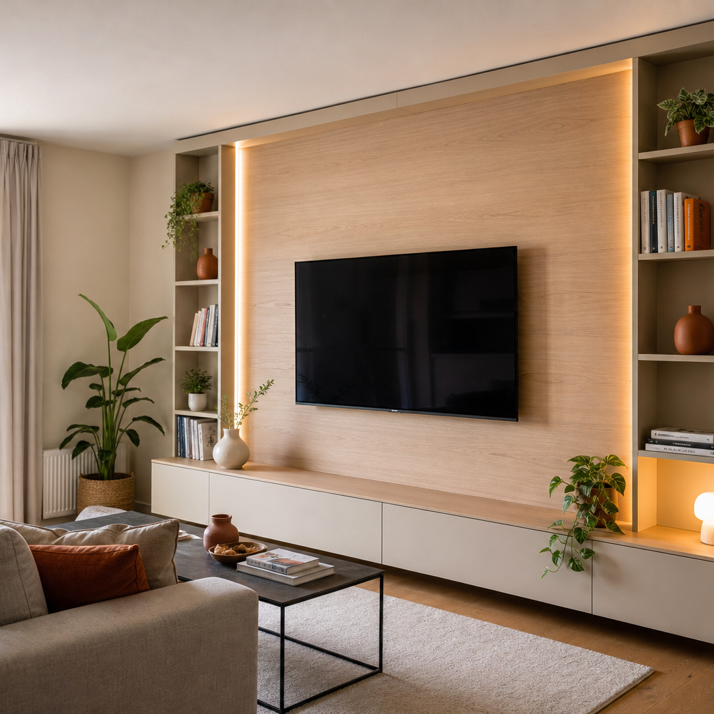 Parete TV con pannello centrale Rovere Sabbia 1