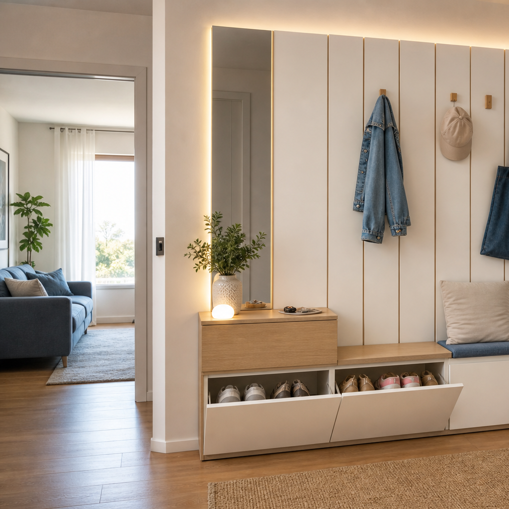 Parete ingresso con scarpiera Bianco Rovere 2
