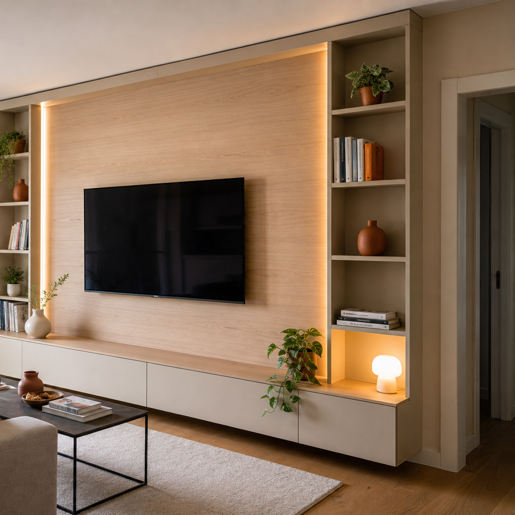 Parete TV con pannello centrale Rovere Sabbia 3