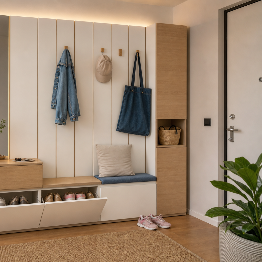 Parete ingresso con scarpiera Bianco Rovere 3