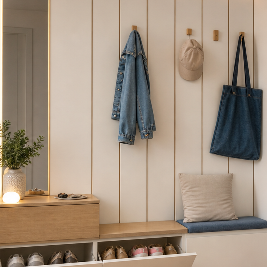 Parete ingresso con scarpiera Bianco Rovere 4