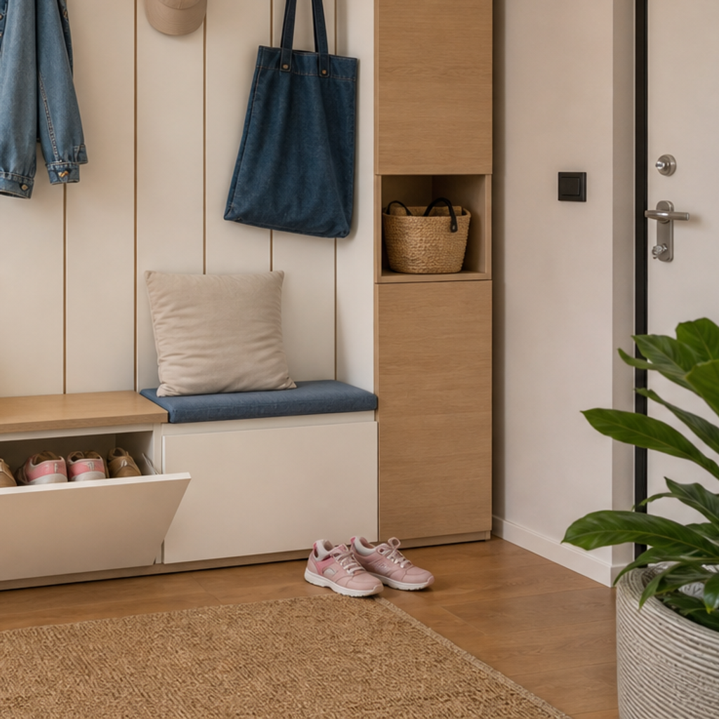 Parete ingresso con scarpiera Bianco Rovere 5