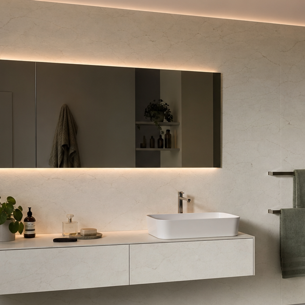 Parete bagno con mobile sospeso HPL Chiaro 4