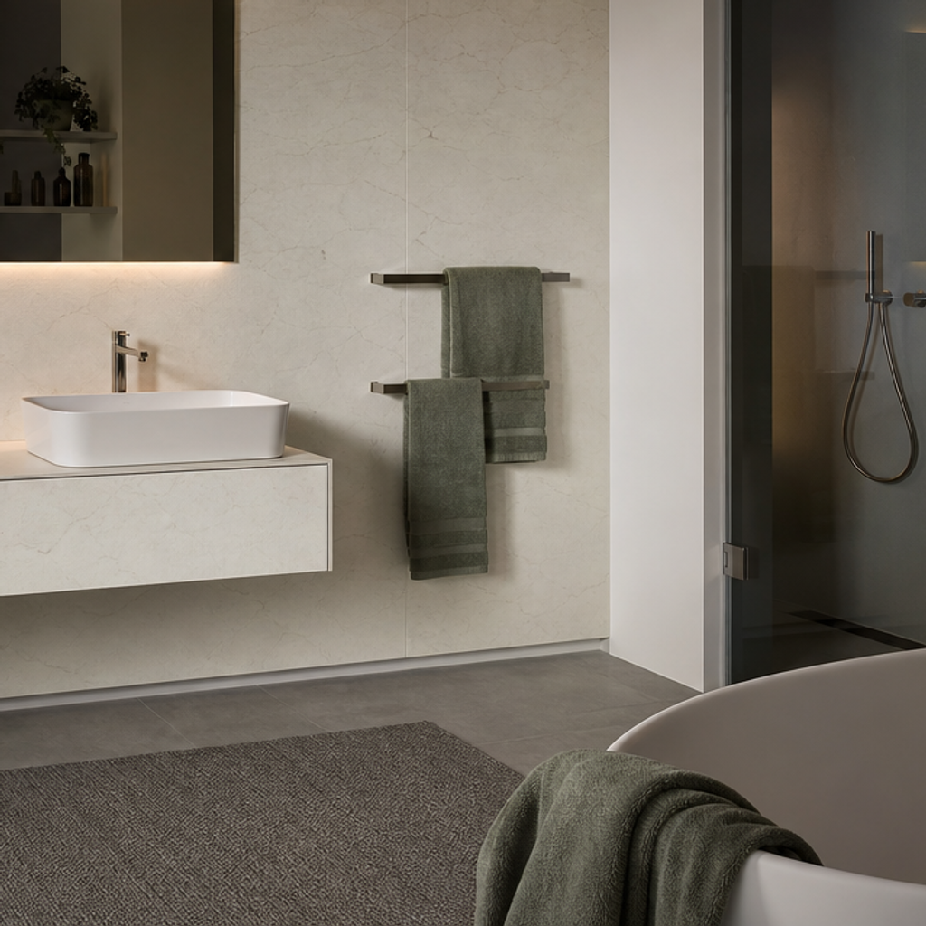 Parete bagno con mobile sospeso HPL Chiaro 5