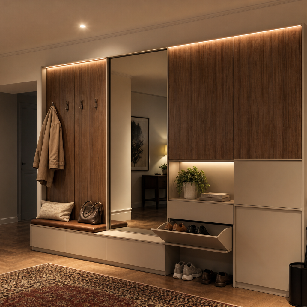 Boiserie ingresso moderna Noce Specchio 1