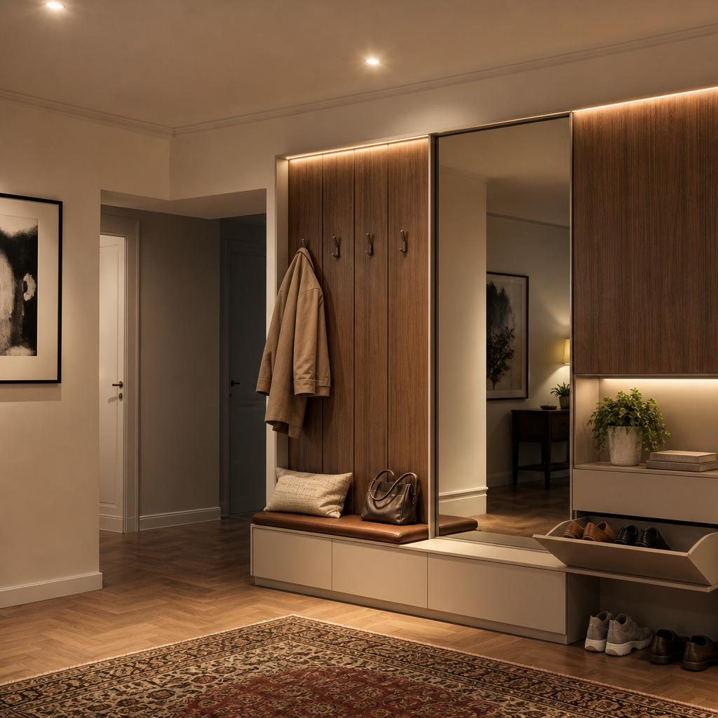 Boiserie ingresso moderna Noce Specchio 2