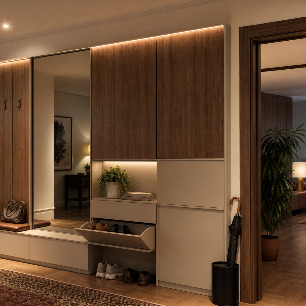 Boiserie ingresso moderna Noce Specchio 3
