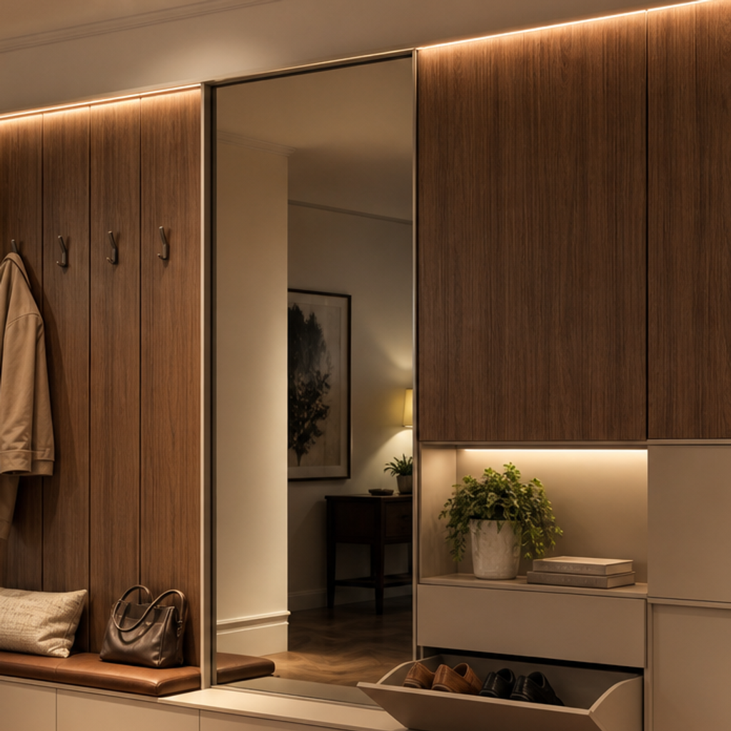 Boiserie ingresso moderna Noce Specchio 4