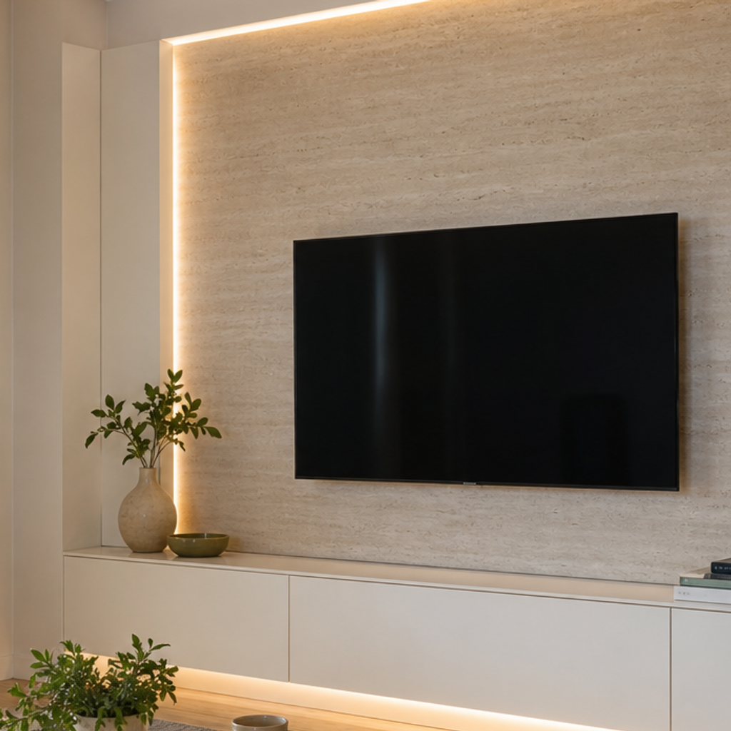 Parete TV con pannello centrale Travertino Chiaro 4