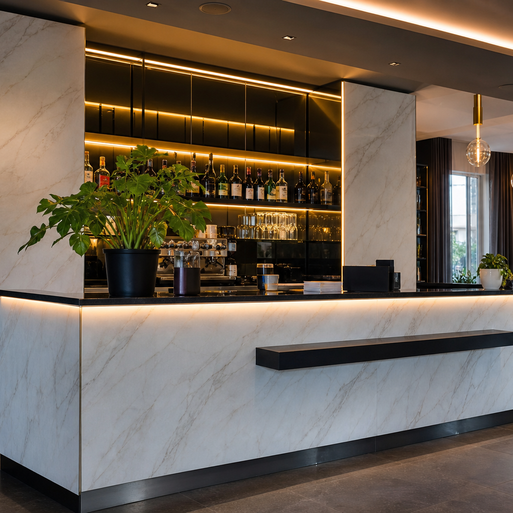 Parete bar con rivestimento lavabile Marmo Specchio 1