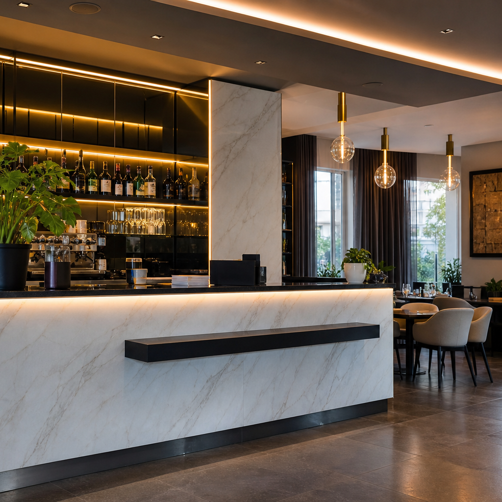 Parete bar con rivestimento lavabile Marmo Specchio 3