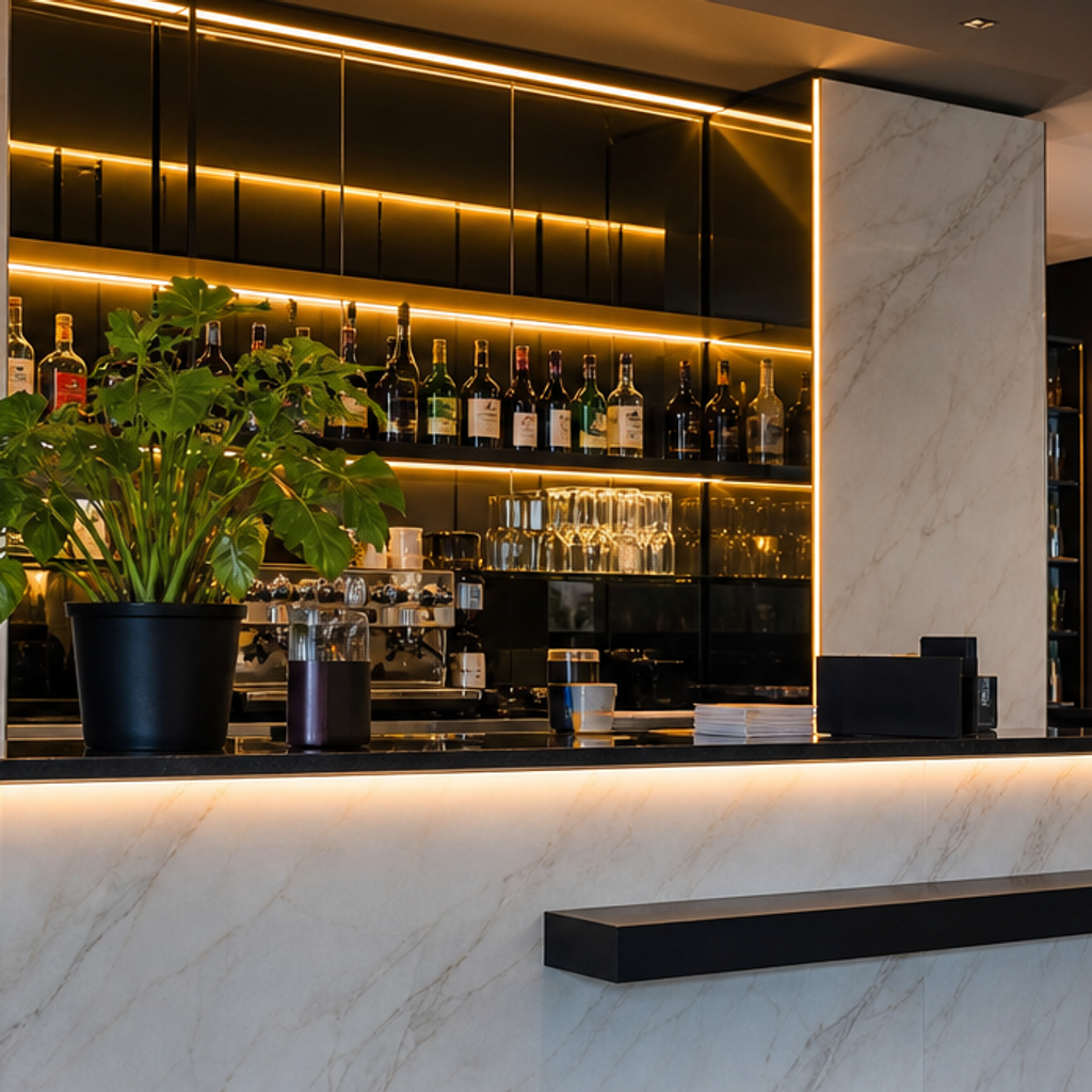 Parete bar con rivestimento lavabile Marmo Specchio 4