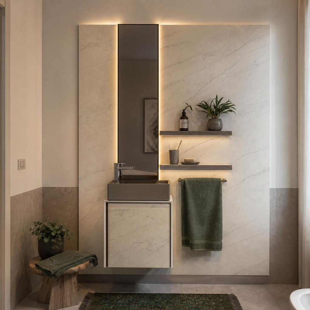 Parete bagno ospiti compatta Marmo Specchio 1