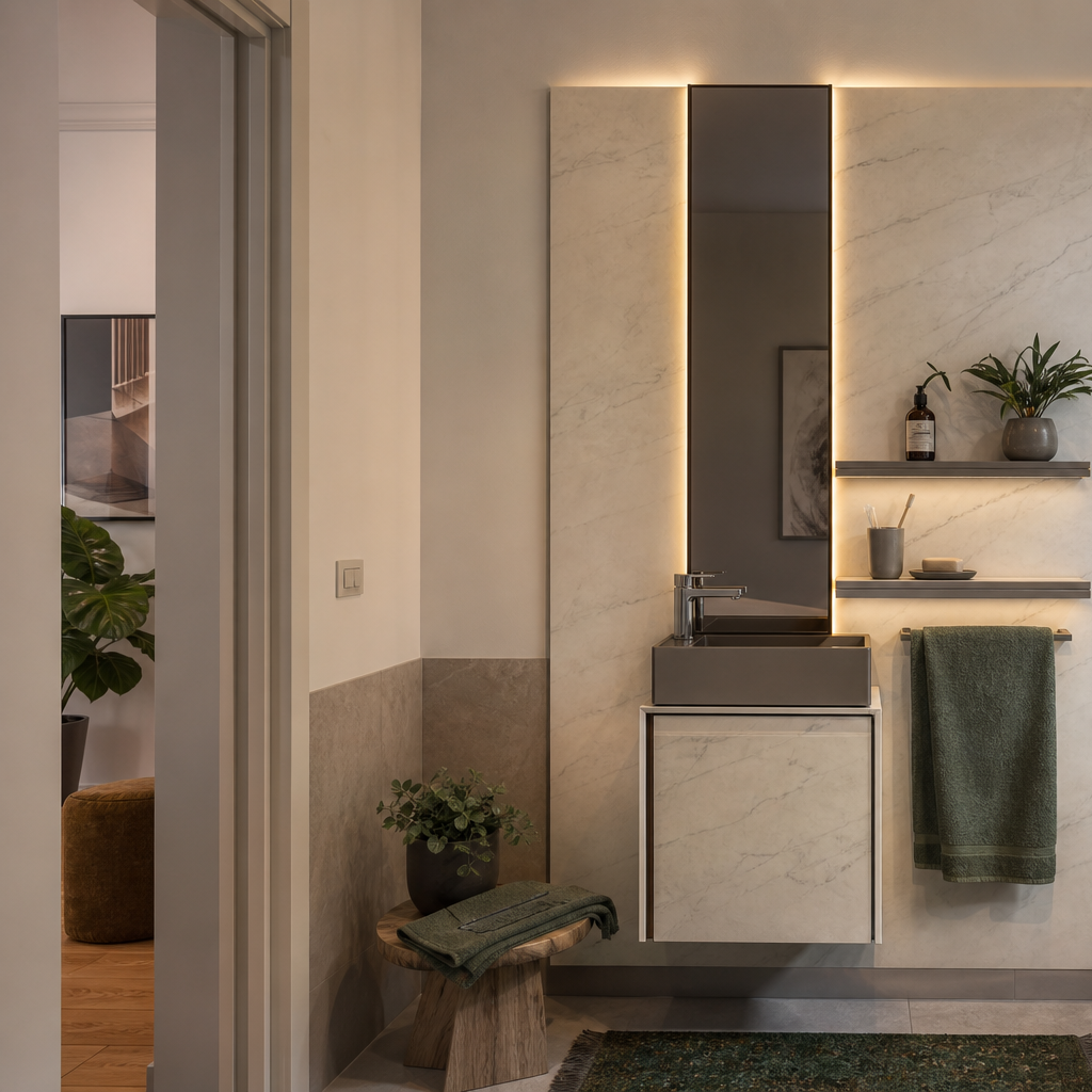 Parete bagno ospiti compatta Marmo Specchio 2