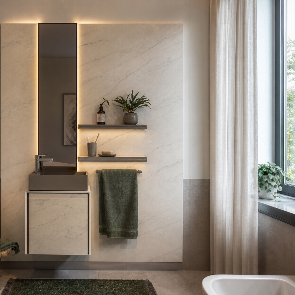 Parete bagno ospiti compatta Marmo Specchio 3