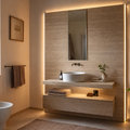 Parete bagno ospiti compatta Travertino LED 1