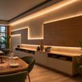 Parete ristorante effetto travertino Noce LED 1