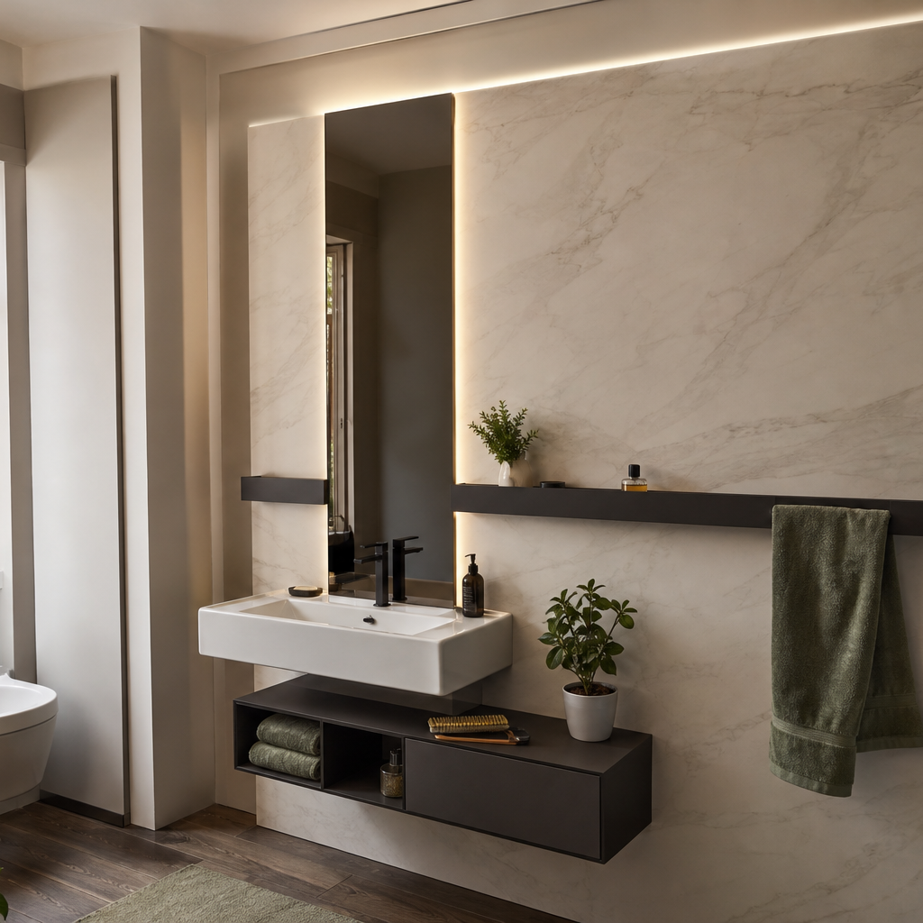 Parete bagno ospiti compatta HPL Chiaro 1