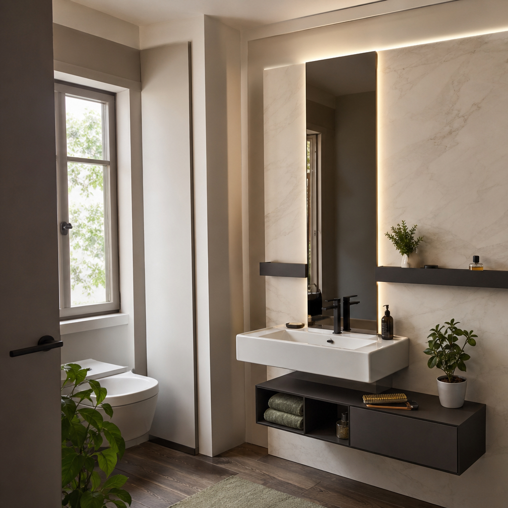 Parete bagno ospiti compatta HPL Chiaro 2