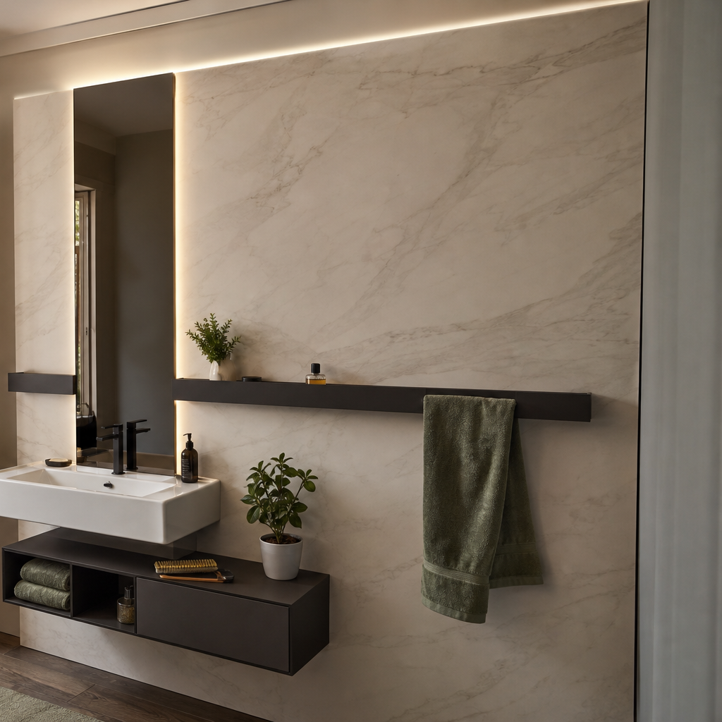 Parete bagno ospiti compatta HPL Chiaro 3