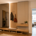 Parete ingresso con LED verticale Rovere Specchio 1