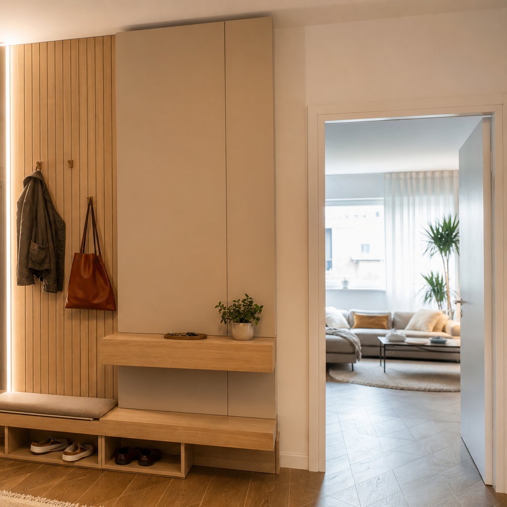 Parete ingresso con LED verticale Rovere Specchio 3