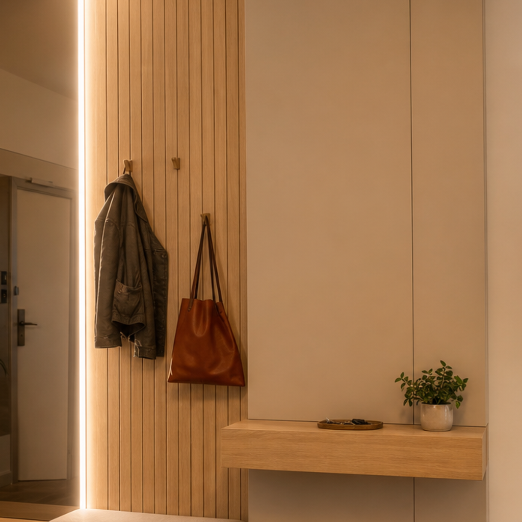 Parete ingresso con LED verticale Rovere Specchio 4