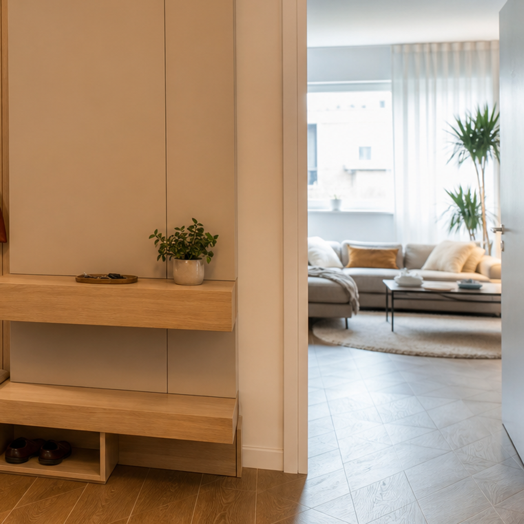 Parete ingresso con LED verticale Rovere Specchio 5