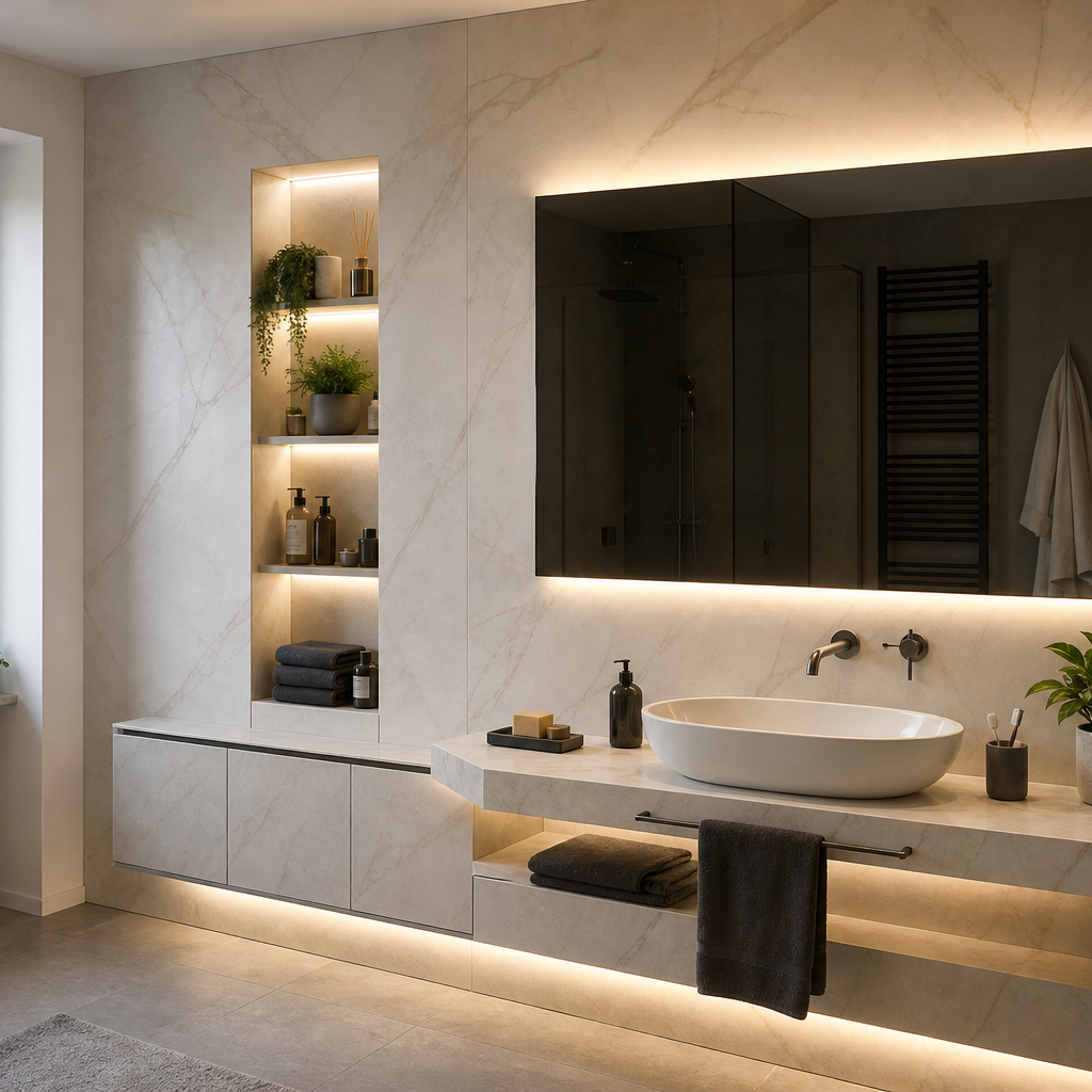 Parete bagno con nicchia Marmo Specchio 1