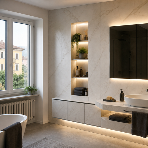 Parete bagno con nicchia Marmo Specchio 2