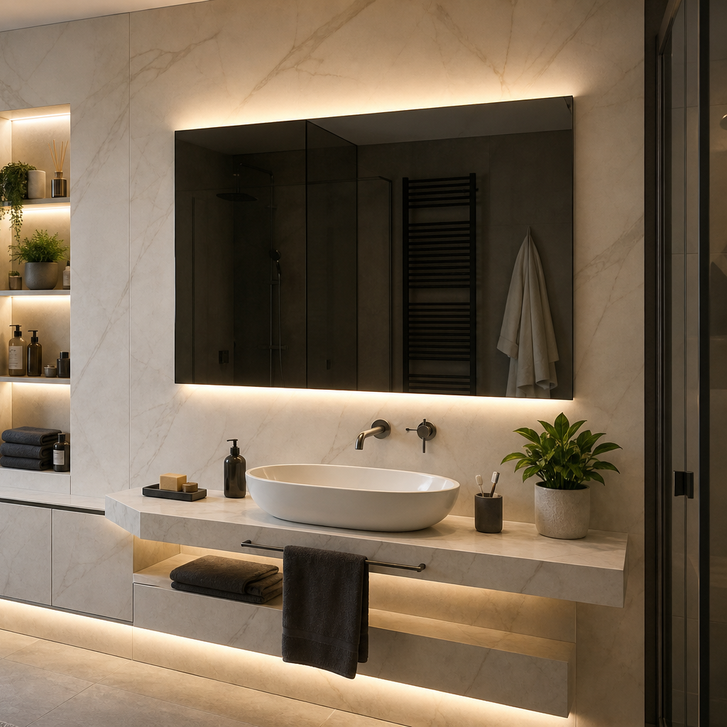 Parete bagno con nicchia Marmo Specchio 3