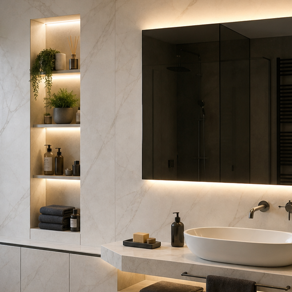 Parete bagno con nicchia Marmo Specchio 4