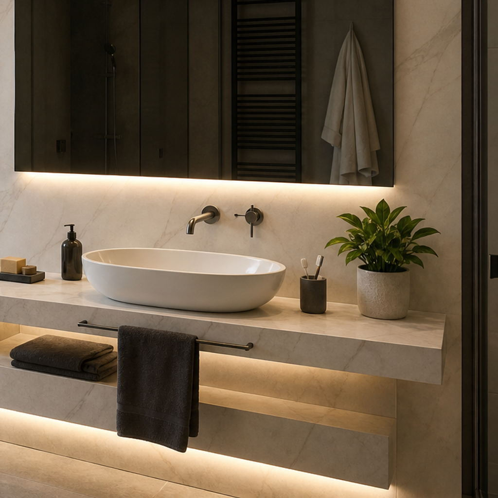 Parete bagno con nicchia Marmo Specchio 5