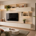 Parete TV asimmetrica con vani aperti Travertino Chiaro 1