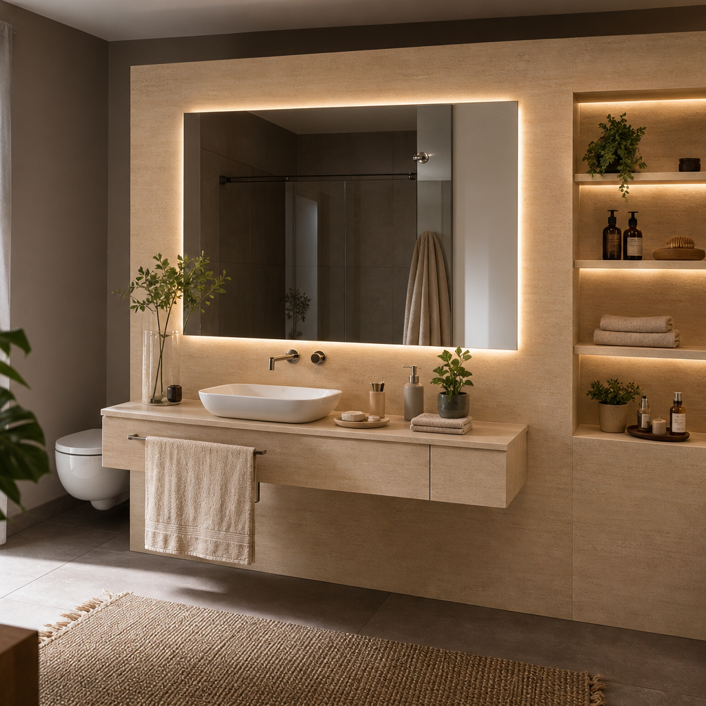 Parete bagno con nicchia Travertino LED 1