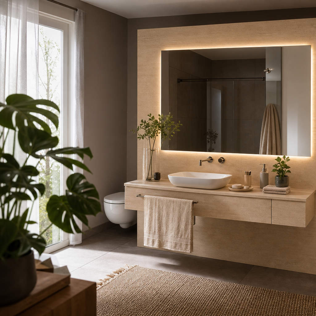 Parete bagno con nicchia Travertino LED 2
