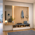 Parete ingresso con LED verticale Bianco Rovere 1