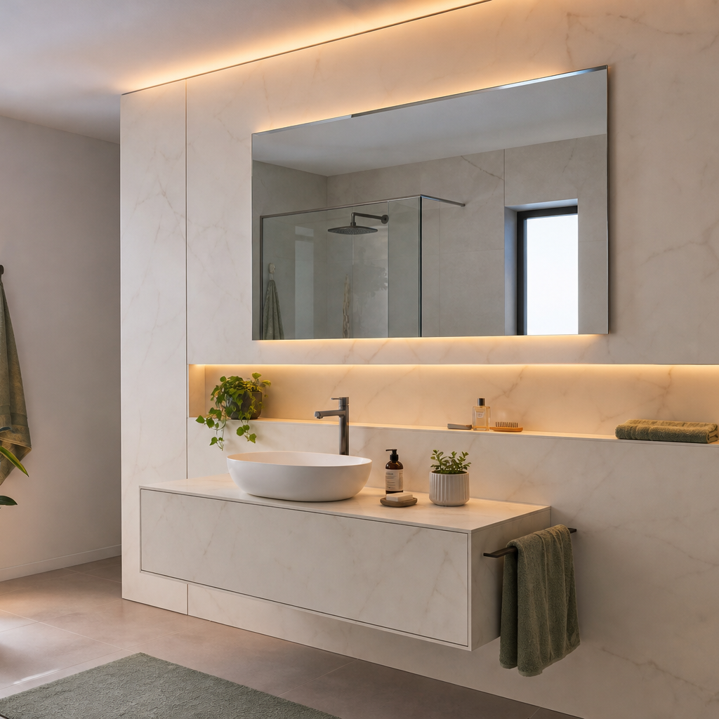 Parete bagno con nicchia HPL Chiaro 1