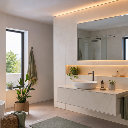 Parete bagno con nicchia HPL Chiaro 2