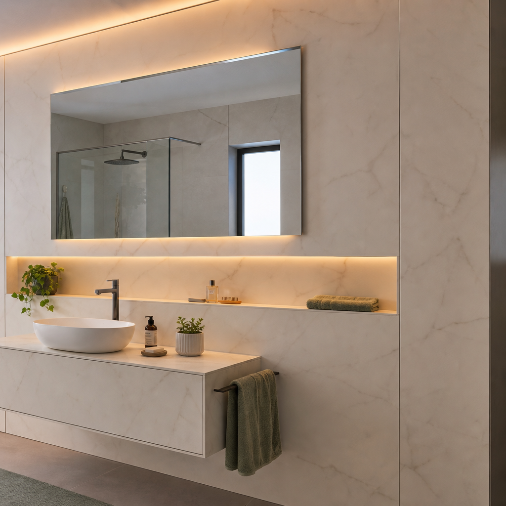 Parete bagno con nicchia HPL Chiaro 3