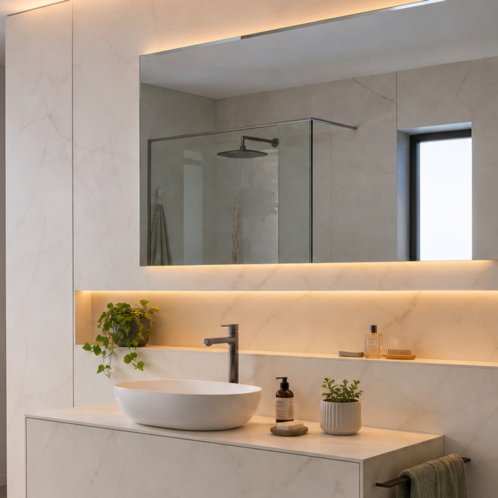 Parete bagno con nicchia HPL Chiaro 4