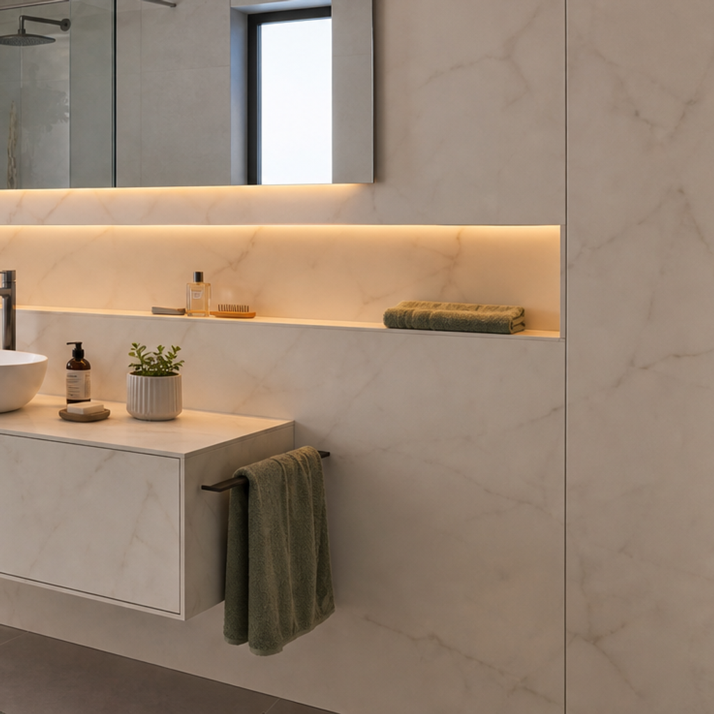 Parete bagno con nicchia HPL Chiaro 5