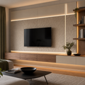 Parete TV effetto pietra con LED Noce Canapa 1