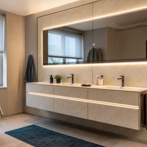 Parete bagno doppio lavabo Marmo Specchio 1