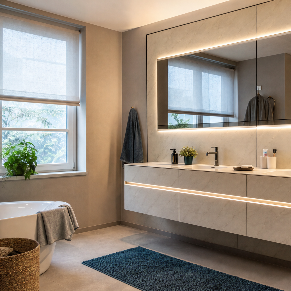 Parete bagno doppio lavabo Marmo Specchio 2