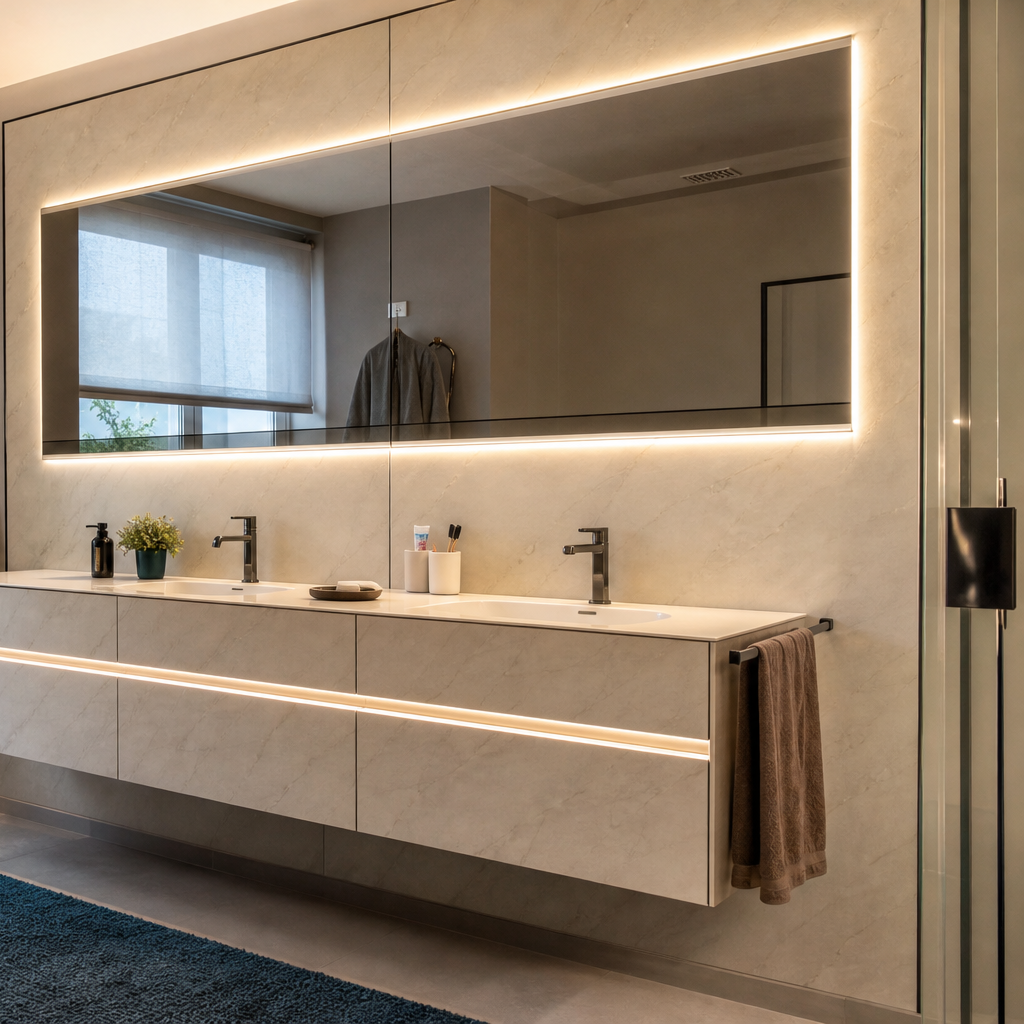 Parete bagno doppio lavabo Marmo Specchio 3