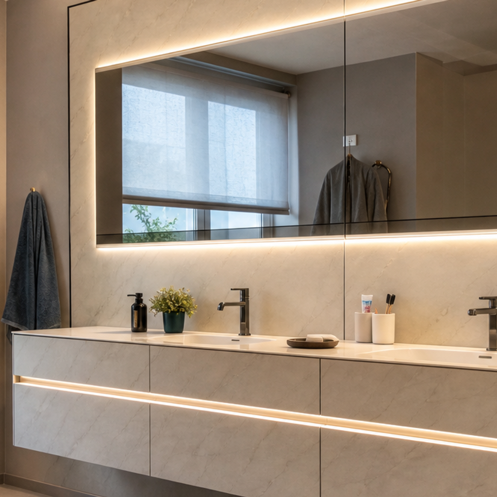 Parete bagno doppio lavabo Marmo Specchio 4
